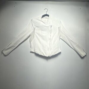 Blank NYC White Crepe Moto Jacket Size M  Mesh Panels Long‎ Sleeve Zip Close